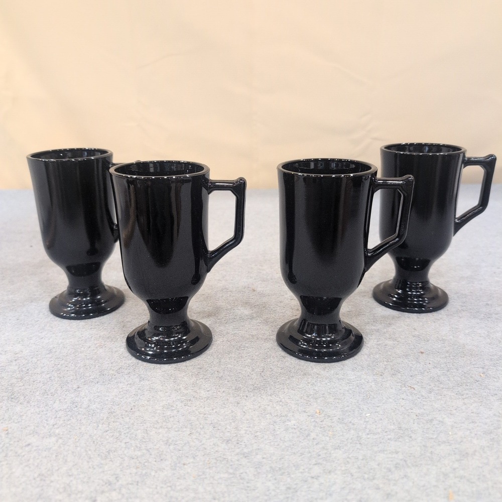 Vintage Black Milk Glass Footed Irish Coffee Mugs Pedestal Set of 4โ